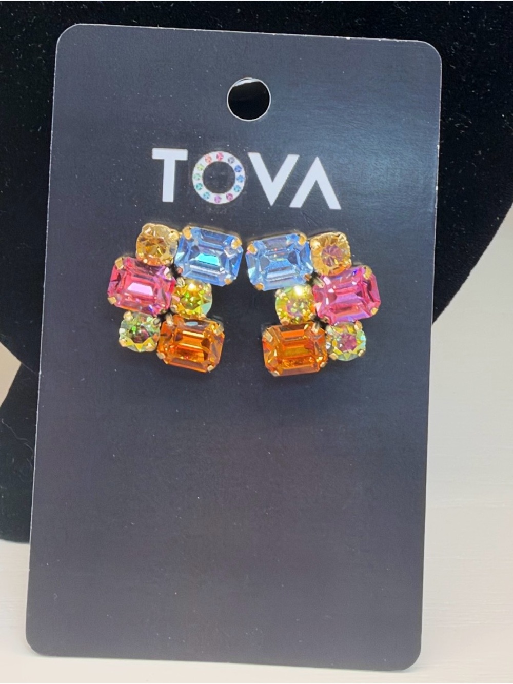 Multicolor Gem Cluster Stud Earrings - Pink, Blue & Orange